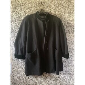 Vintage Herman Kay Women’s Coat Grey Wool Blend with Velvet Trim Size 14 Petite